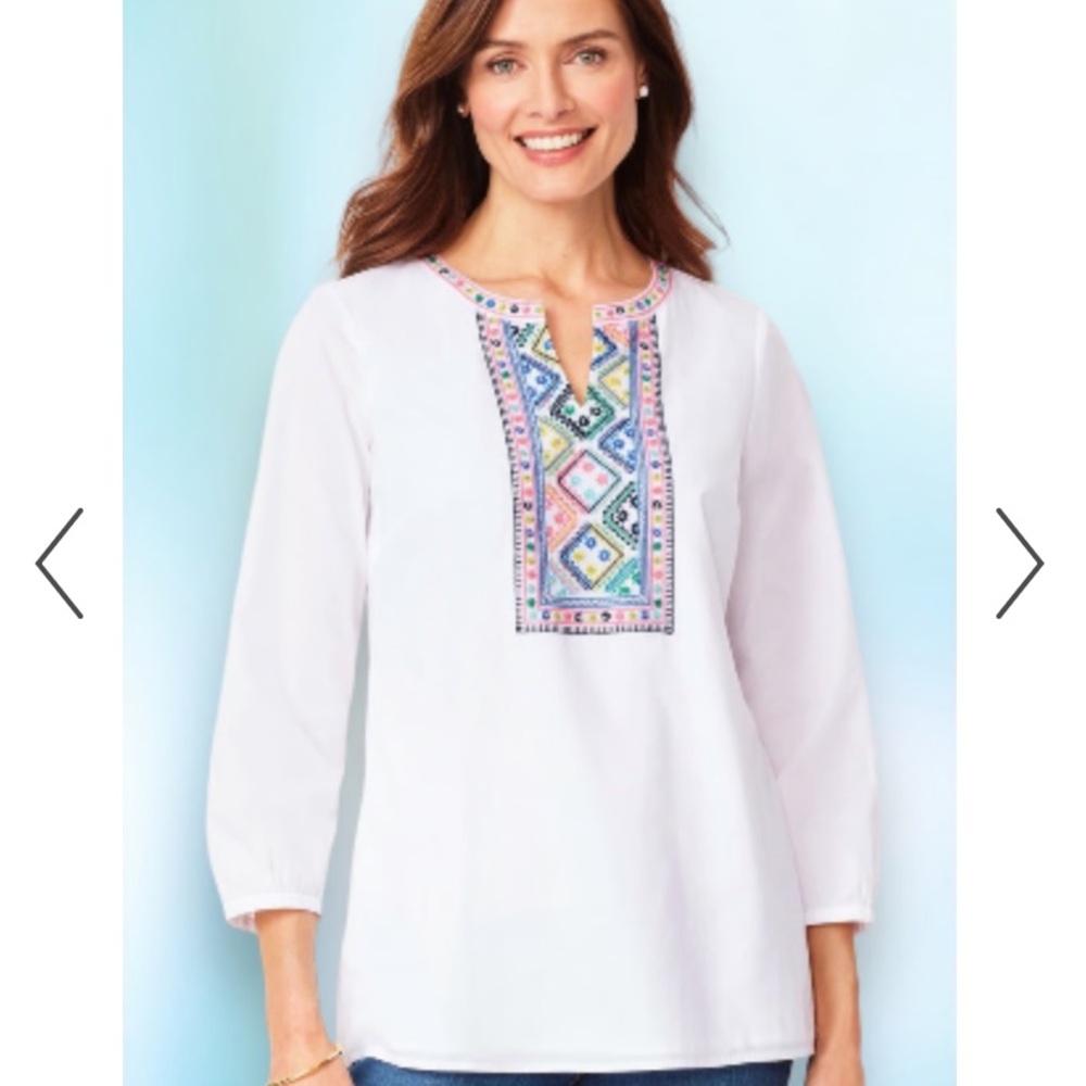 Talbots Tunic Beaded Embroidery Blouse
